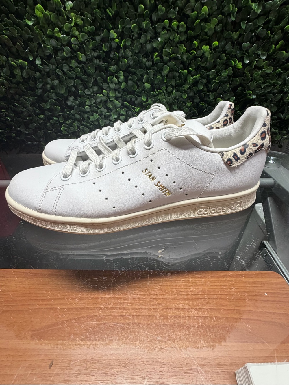 adidas White Stan Smith Sneakers with Leopard Heel Tab EUC - Picture 5 of 9